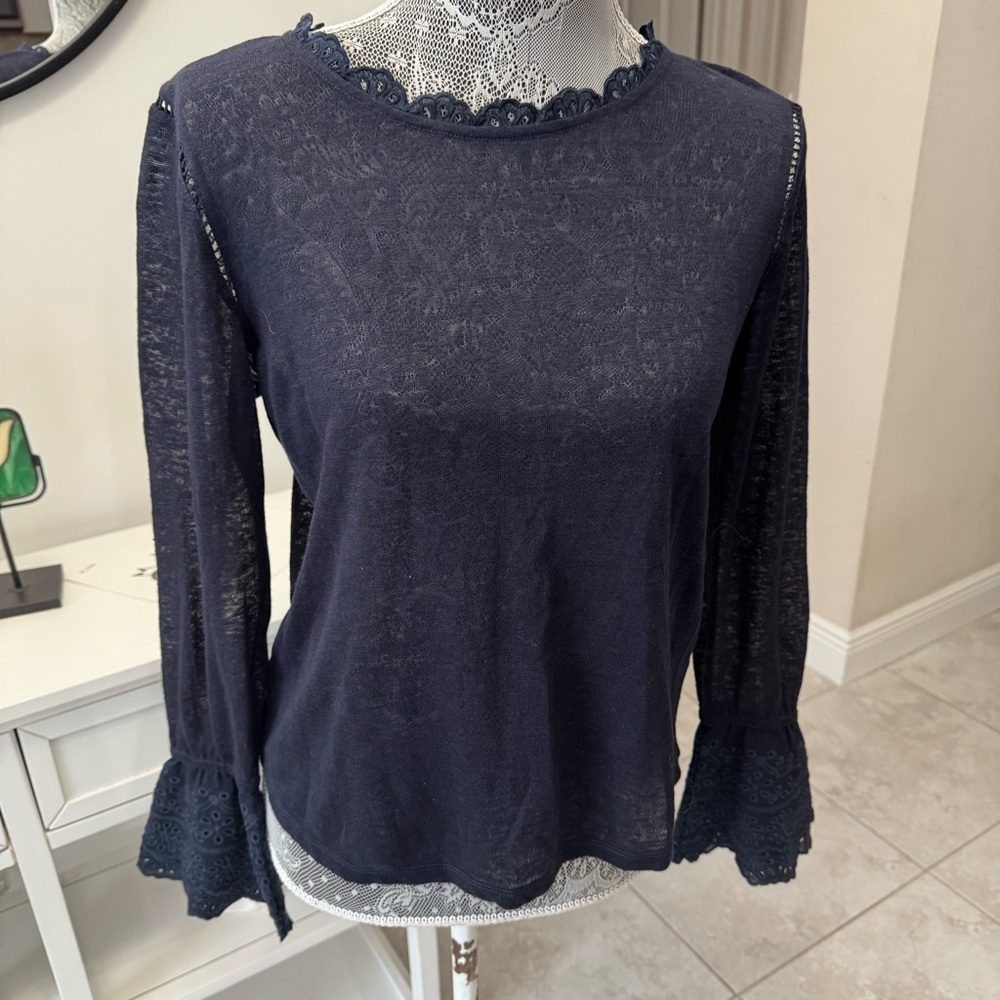 Generation Love Navy Lace-Trimmed Long Sleeve Top